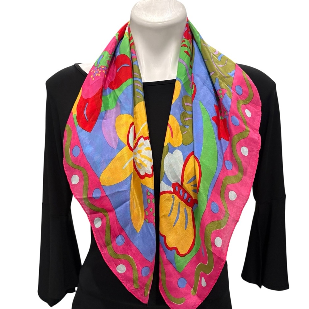Ken Done Silk Scarf with Tropical Design - Picture 6 of 16